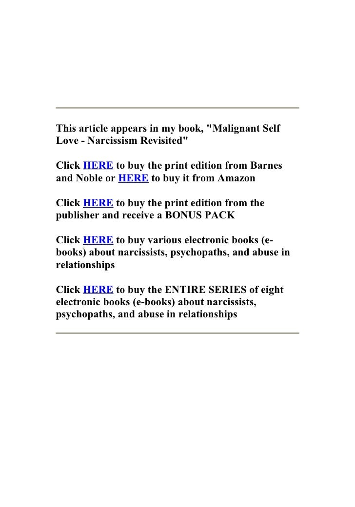 Malignant self love narcissism revisited